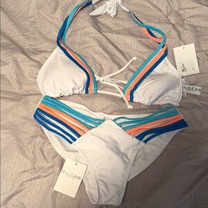 Ingear Women's White Bikini with Multicolor Stripes